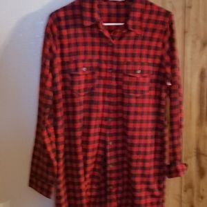 Red and black button down long sleeve dress